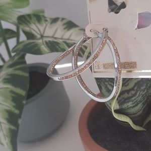 Stainless Steel Golden Yellow CZ Crystal Inside-Out Round 1.5" Hoop Earrings